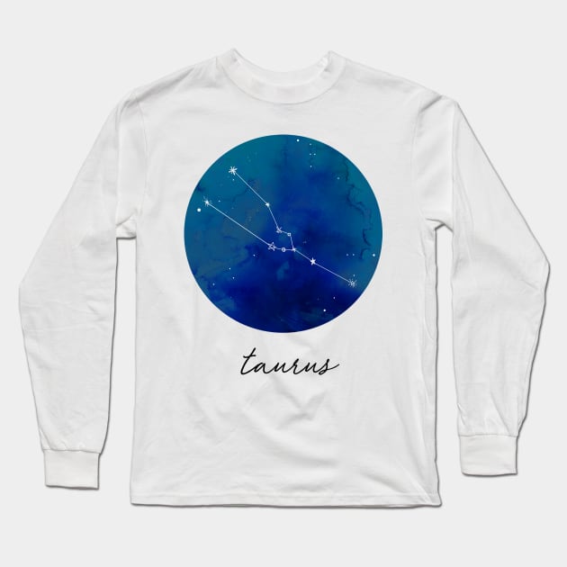 Taurus Zodiac Watercolor Constellation Long Sleeve T-Shirt by aterkaderk